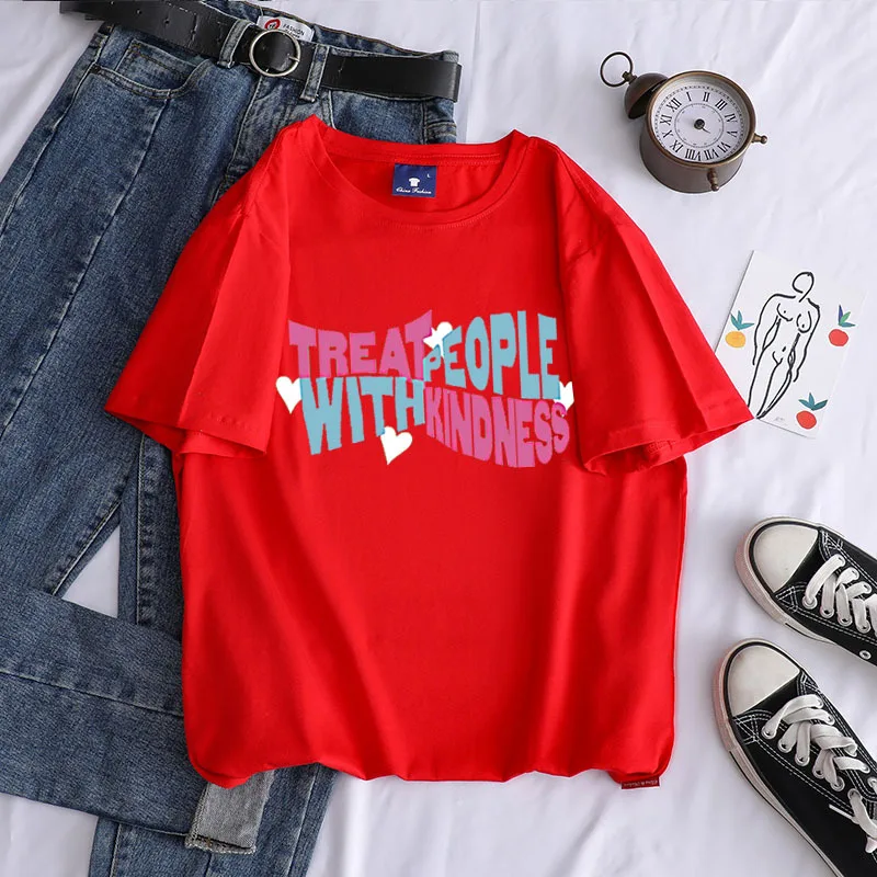 

Candy Color Cotton letter Anime T-shirt Harajuku summer 2021 female fashion short-sleeved casual retro top tee cheap cloth