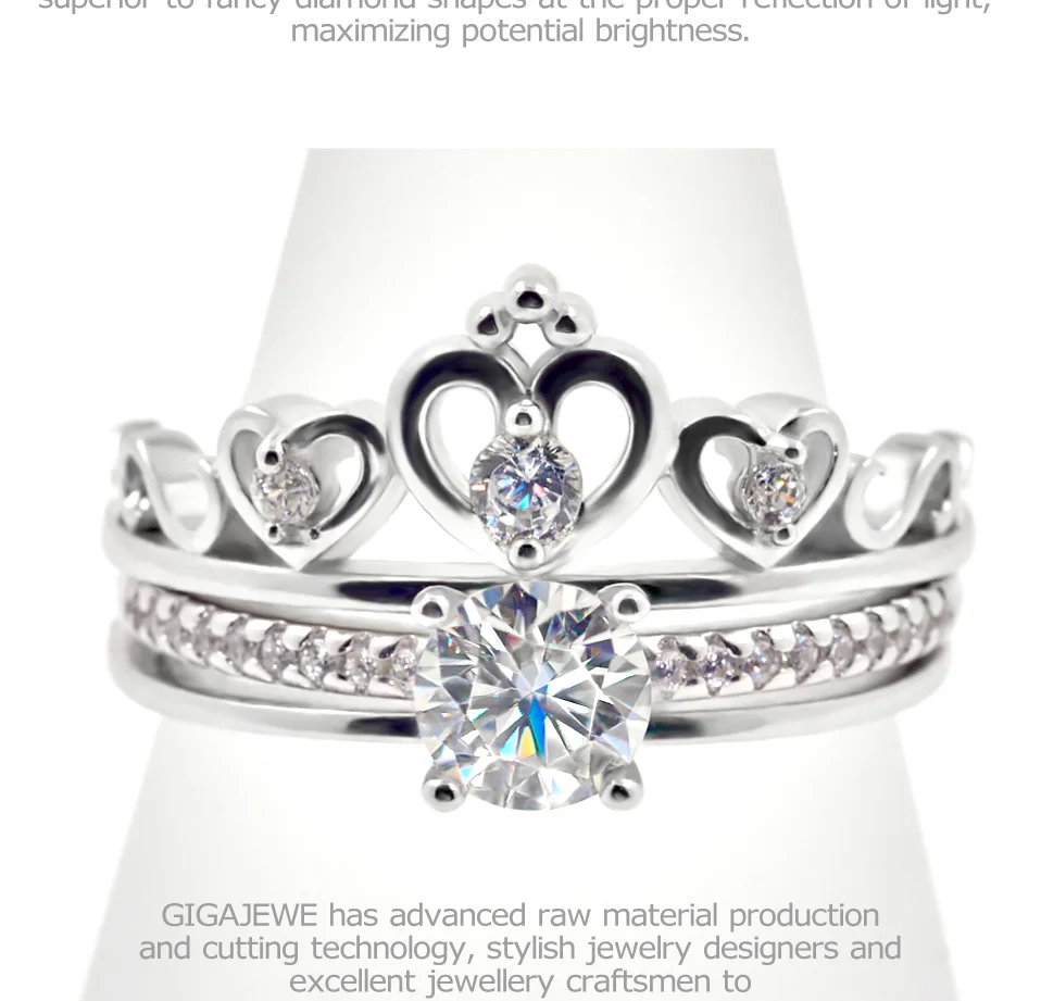 GIGAJEWE Moissanite кольцо 0.6ct 5,5 мм круглая огранка F цвет 925 серебро золото многослойное покрытие модный символ любви подарок подруге