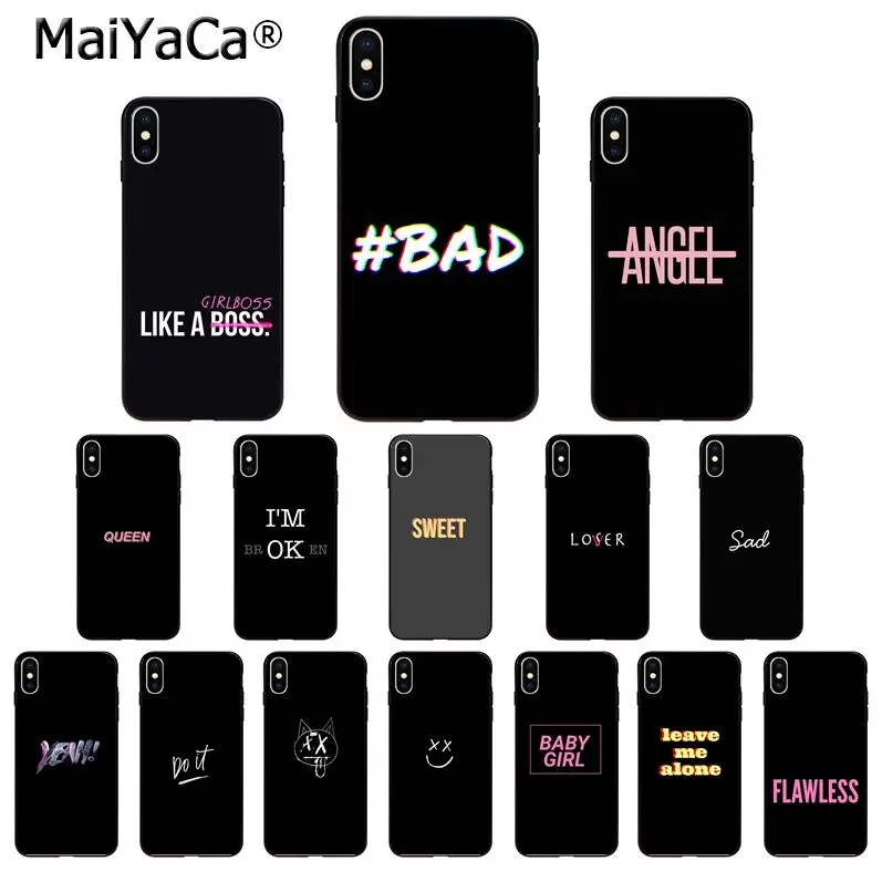

MaiYaCa Color text on a black background TPU Soft Phone Case for iPhone 5 5Sx 6 7 7plus 8 8Plus X XS MAX XR 11 11pro max Cover