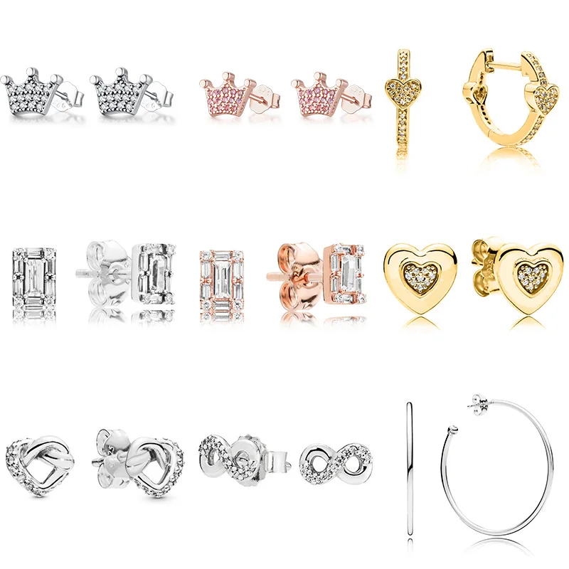 

925 Sterling Silver Earring 9 Style Earrings Alluring Hearts Cute Crown Crystal Earrings For Women Wedding Party Jewelry