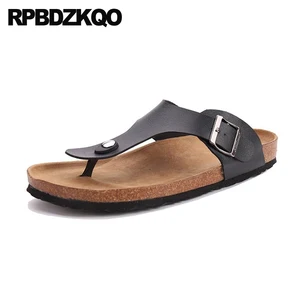 Сандалии мужские кожаные водонепроницаемые, босоножки с металлической петлей, пробковые, большие размеры 45, летние тапочки, для улицы