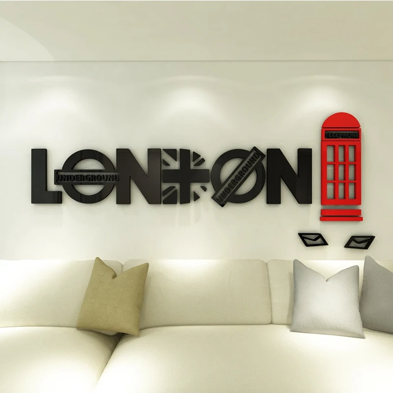 WS80 Creative English London telephone booth 3D acrylic Wall Sticker Living Room Sofa Background Wall Decorative Wall Sticker