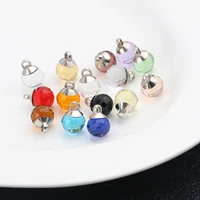 5 pcs zinc based alloy ball glass charms silver color transparent faceted pendants for diy earring charm jewelry making14x 10mm