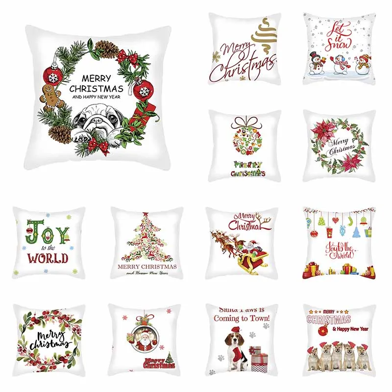 

45cm Merry Christmas Cushion Cover Pillowcase 2021 Christmas Decorations For Home Xmas Noel Ornament Happy New Year 2022