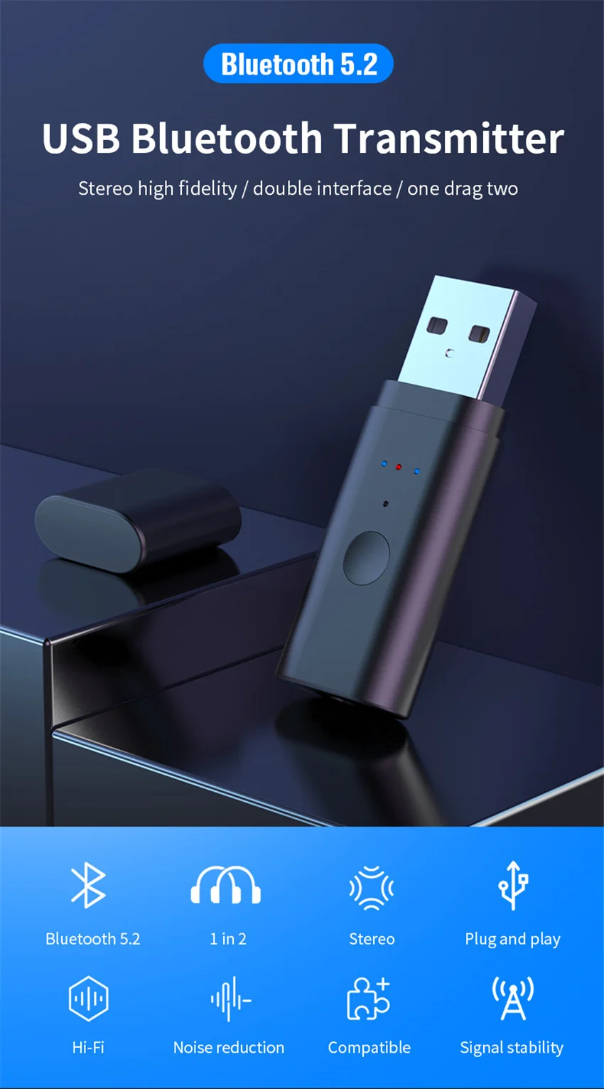 Bluetooth 5 0 аудио передатчик 3 мм AUX разъем USB-ключ стерео Hifi Музыкальный беспроводной