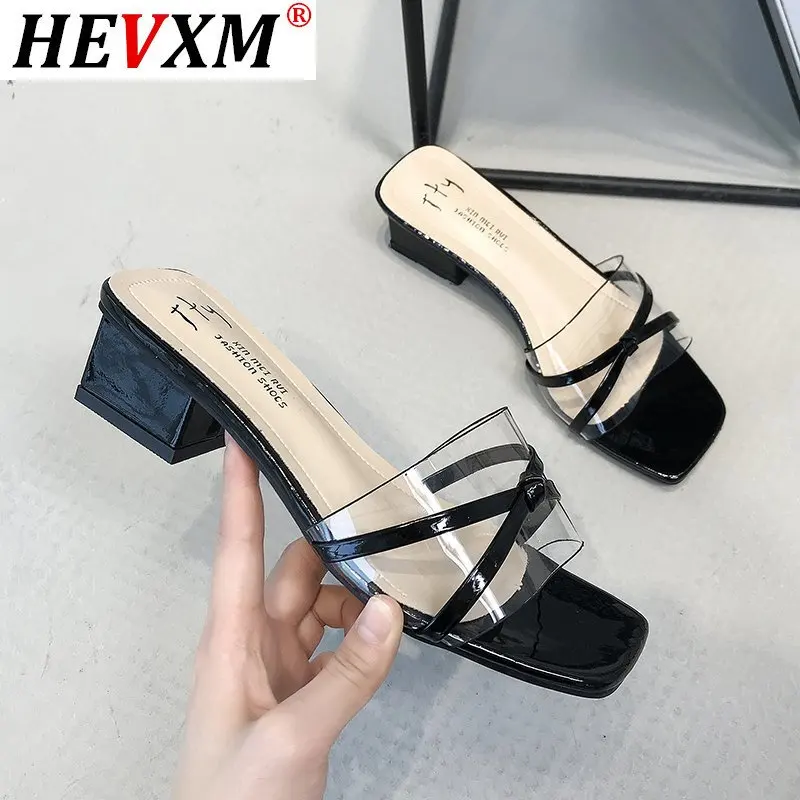 

2021 Clear Heels Slippers Women Sandals Summer Shoes Woman Transparent High Pumps Wedding Jelly Buty Damskie Sexy Square Heels