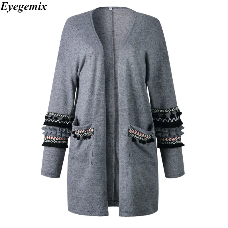 Свободный шерстяной кардиган с кисточками для женщин осень зима теплая верхняя одежда зимнее вязаное пальто Топ женский длинный кардиган с длинным рукавом