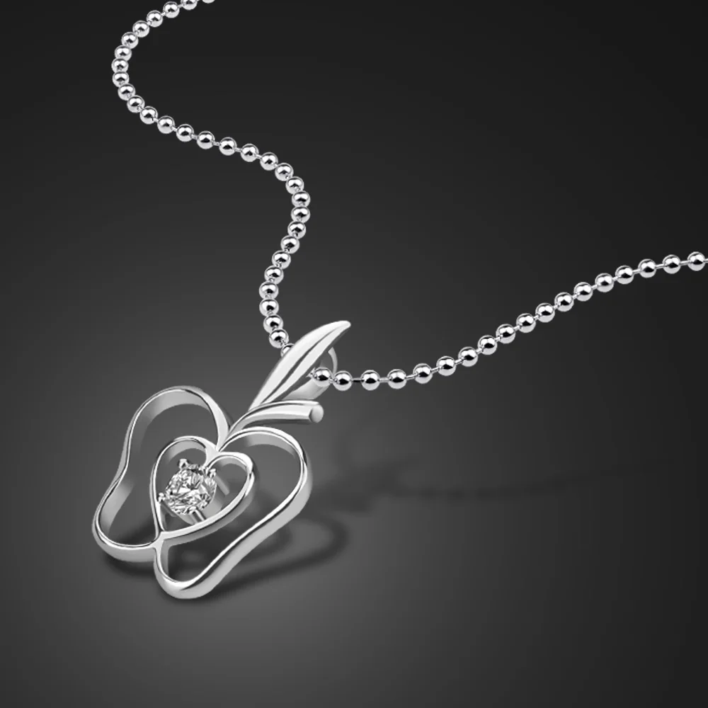 

Аутентичные 100% Стерлинговое Серебро 925 пробы растение ожерельлье с кулоном яблоком застежки-карабины Бриллианты Женские Простые Ювелирные изделия