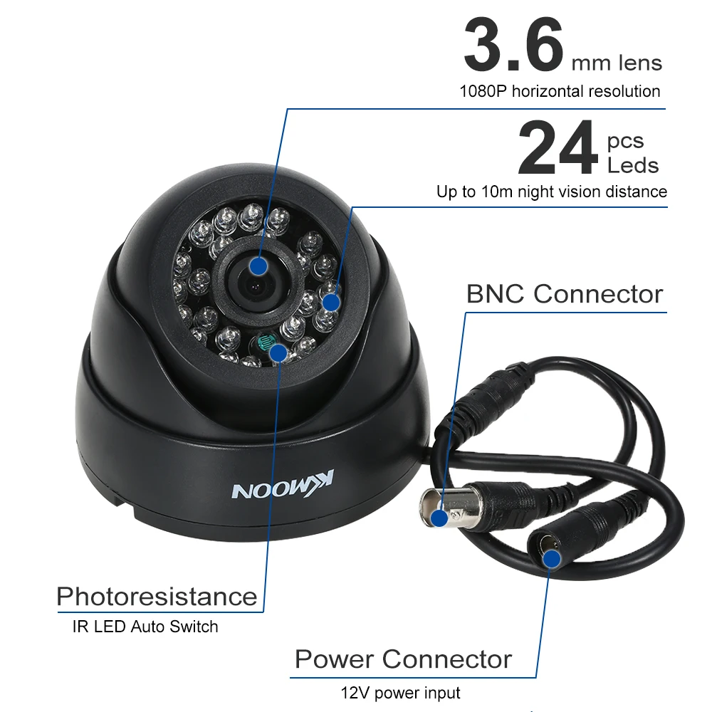 KKmoon 1080P AHD Купол CCTV аналоговый Камера 3 6 мм объектив 1/2.8 CMOS 2.0MP IR CUT 24 шт ИК