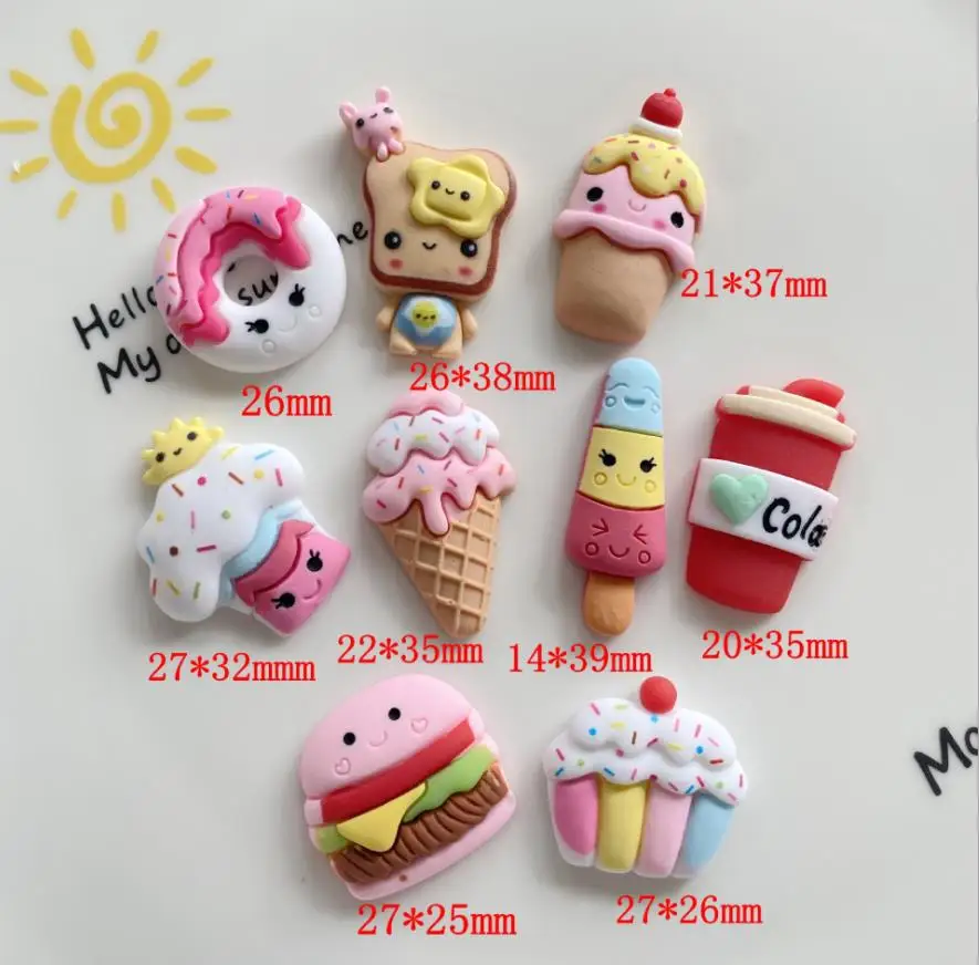 

Полимерный креативный мороженое, пирожные, пончики, кабошон с плоским основанием, кавайная еда, скрапбукинг, аксессуары для волос, украшени...