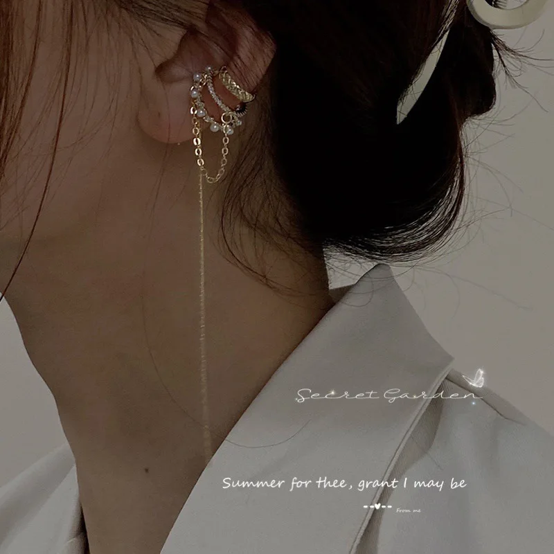 

Fashion Pearl Matel Tassel Non Piercing Earrings Ear Cuff for Women Girls New Trendy Punk Personality Female Ear Clip Jewelry
