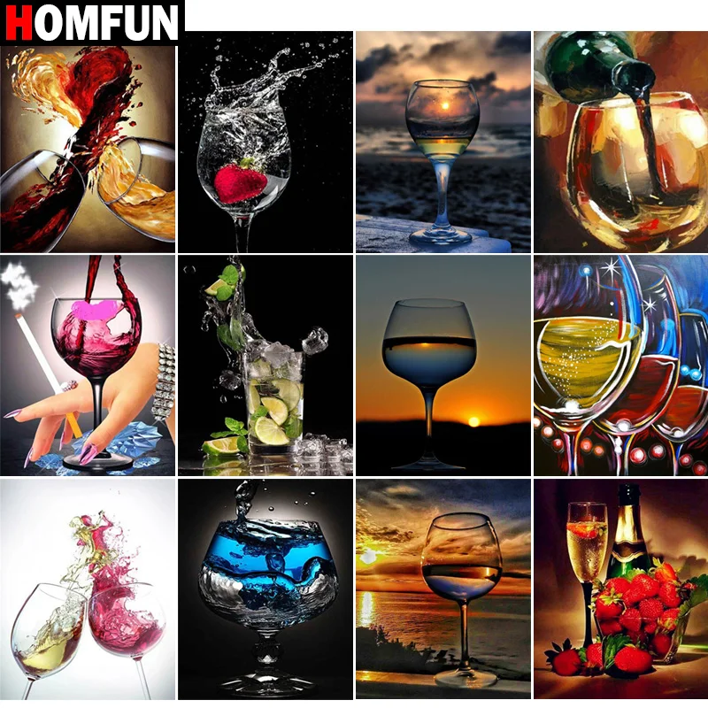 

Алмазная 5D картина HOMFUN «бокал Красного вина», «сделай сам», вышивка крестиком, домашний декор, картина Стразы ручной работы