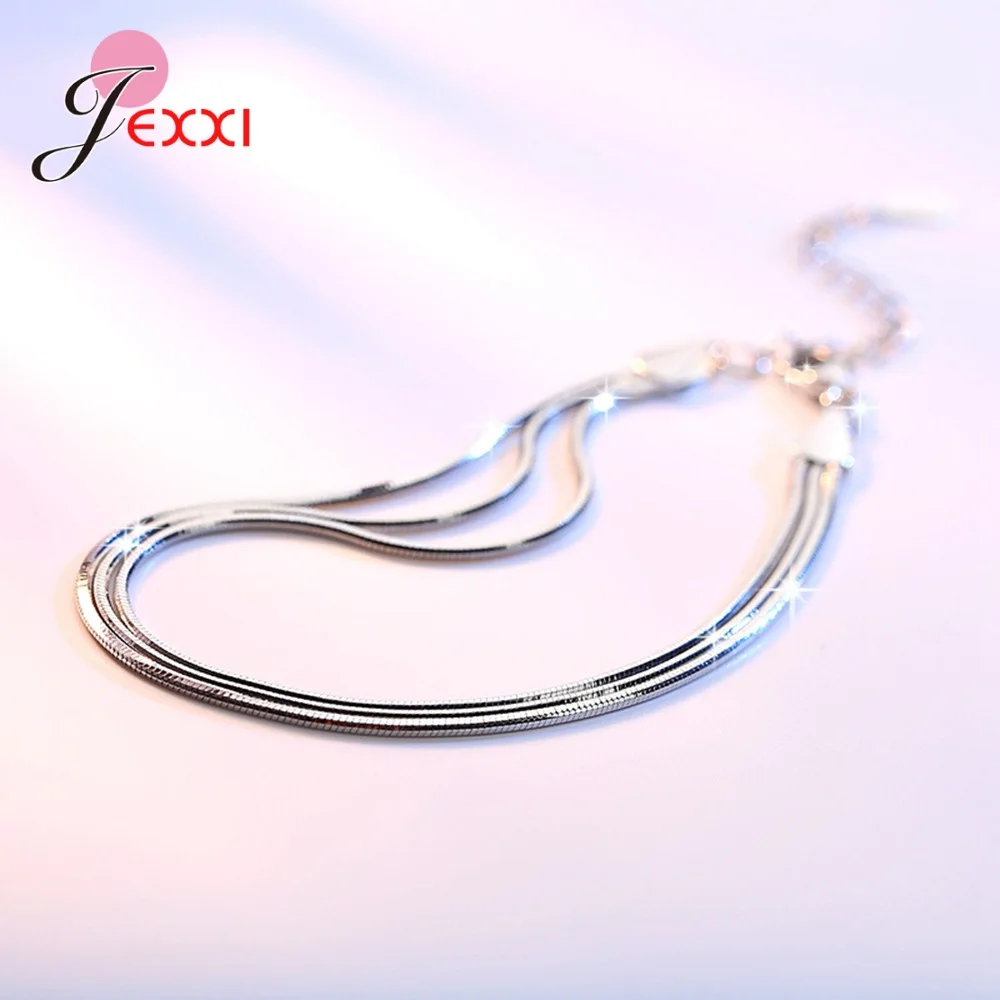 Браслет многослойный из серебра 925 пробы с змеиным плетением|Гибкие и жесткие