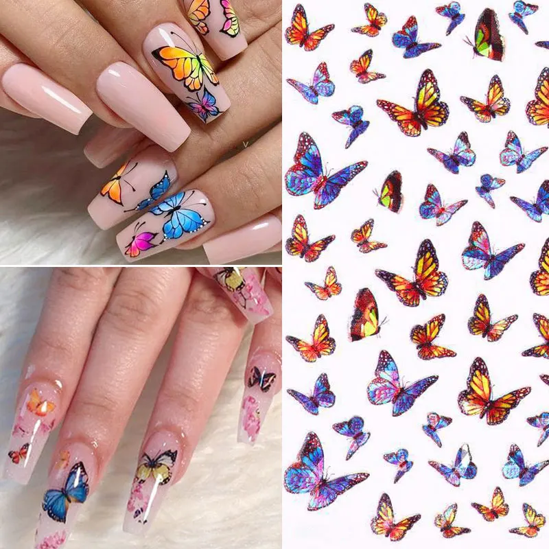 

3D Butterfly Nail Art Stickers Adhesive Sliders Colorful Flowers Nail Transfer Decals Foils Wraps Decorations DIY Manicure