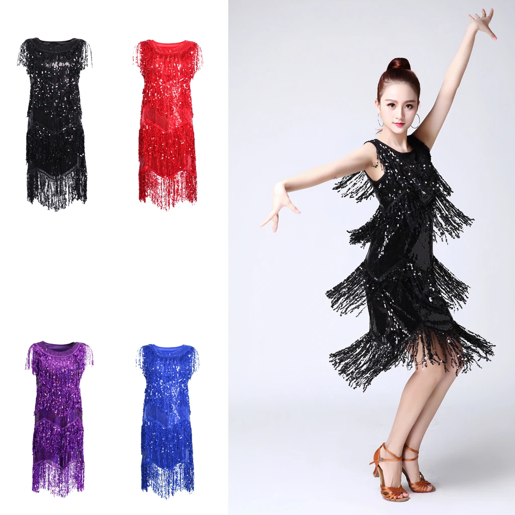 

One Piece Practice Dance Skirt for Ballroom Latin Tango Dance Sequin Skirt