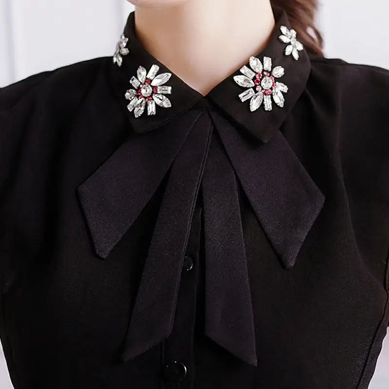 Искусственный бриллиант бусины отворотом Поддельный Воротник черный галстук