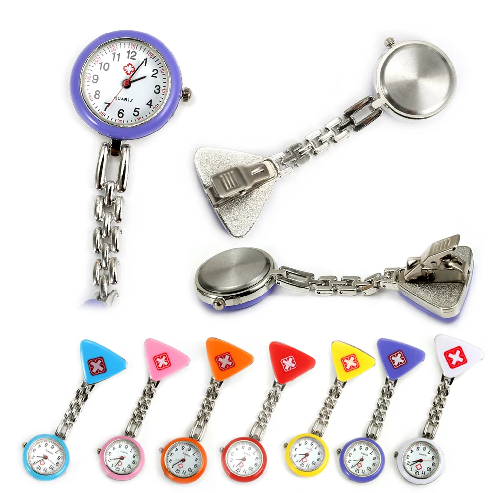 Часы медсестры круглый кулон с красным крестом и клипсой одноцветные
