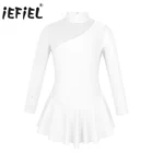 IEFiEL для детей платье с длинными рукавами для девочек с фатиновой юбкой и вырезами на спине для фигурного катания на коньках