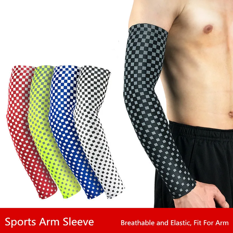 

1 Piece Sun Protection Cooling Arm Sleeves Compression Outdoor Block Pattern Extended Sun Sleeves Running Cycling Arm Warmers