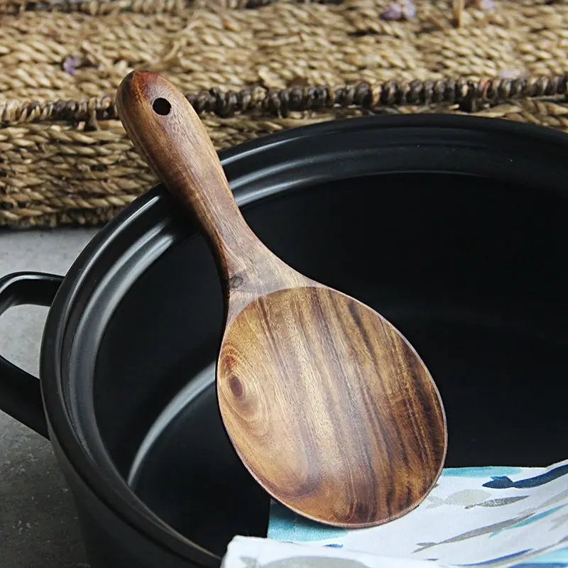 Teak Wood Spoon Natural Solid Rice Wooden Paddle Big Potato Serving Kitchen Utensils | Дом и сад