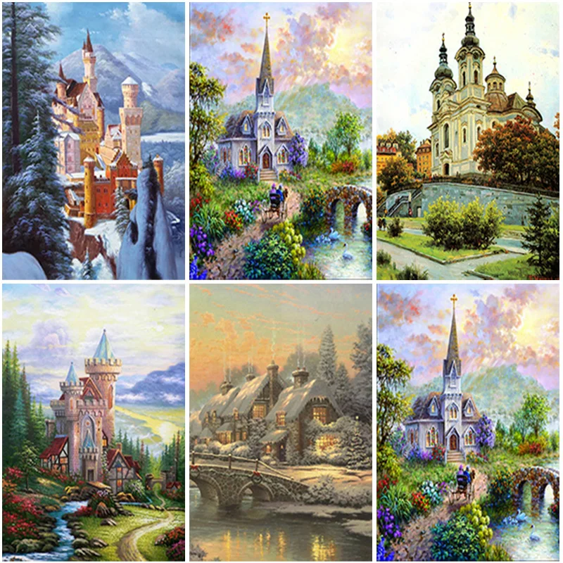 

5D Full Drill Landscape Handmade Diamond Painting Building Castle Diamond Embroidery Rhinestone Mosaic Scenery Home Decoration
