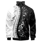 Куртка с воротником-стойкой и молнией, Повседневный пуловер с 3d принтом фортепиано и длинными рукавами, модная рубашка с музыкальными Нотками, большие размеры OGKB