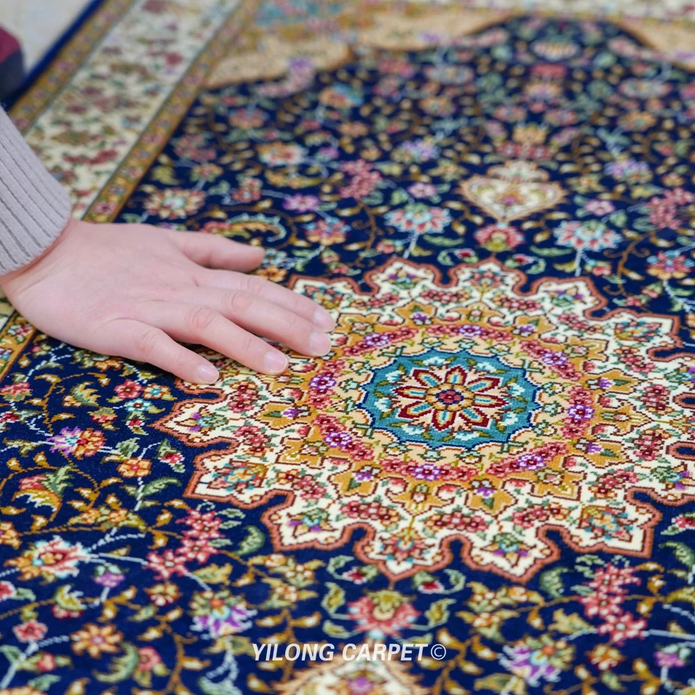 Yilong 2 'x 6' коврик Тебриз синий ручной работы с узлом Восточный (ZQG511A)|tabriz carpet|hand