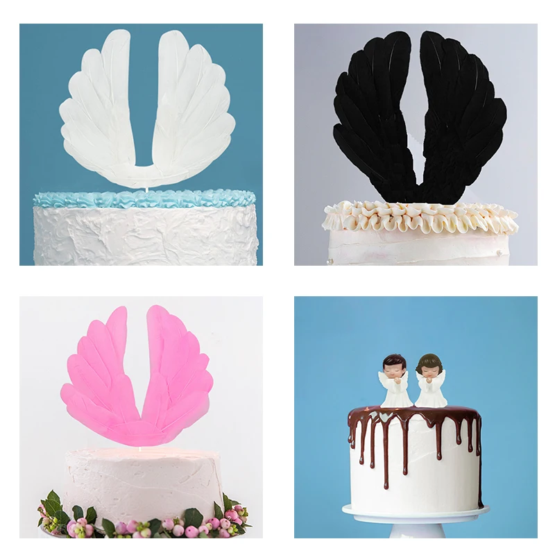 

1P Plastic Little Angel Feather Cake Topper For Birthday Baby Shower Engage Anniversary Wedding Party Decor Cake Baking Supplies
