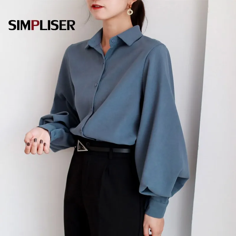 

Высокое качество женские блузки офисные Повседневная обувь рубашки женские фонарь рукав рубашки с отложным воротничком, Femme футболки 2021 элегантная одежда