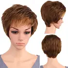 Парик Amir из коротких каштановых синтетических прямых волос для женщин Piexie Cut парик для мамы, термостойкие волнистые волосы