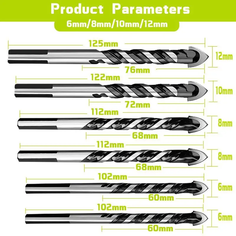 6 шт. сверла для керамической плитки каменной кладки набор стекла кирпича бетона