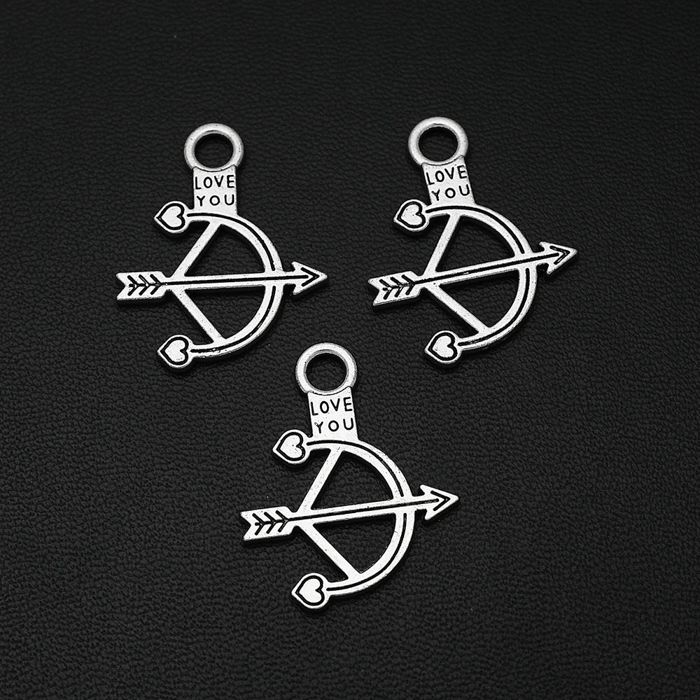 

10pcs/Lot 21x28mm Antique Silver Plated Eros Cupid's Bow Charms Love You Heart Pendant For Diy Hqd Bulk Wholesale Jewelry Making