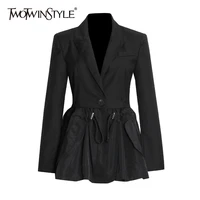 twotwinstyle black ol style blazers for females notched long sleeve solid minimalist casual blazer 2021 autumn fashion clothing