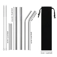 reusable drinking straw high quality 304 stainless steel 6 pcs metal straw with cleaner brush portable bag for travel party bar