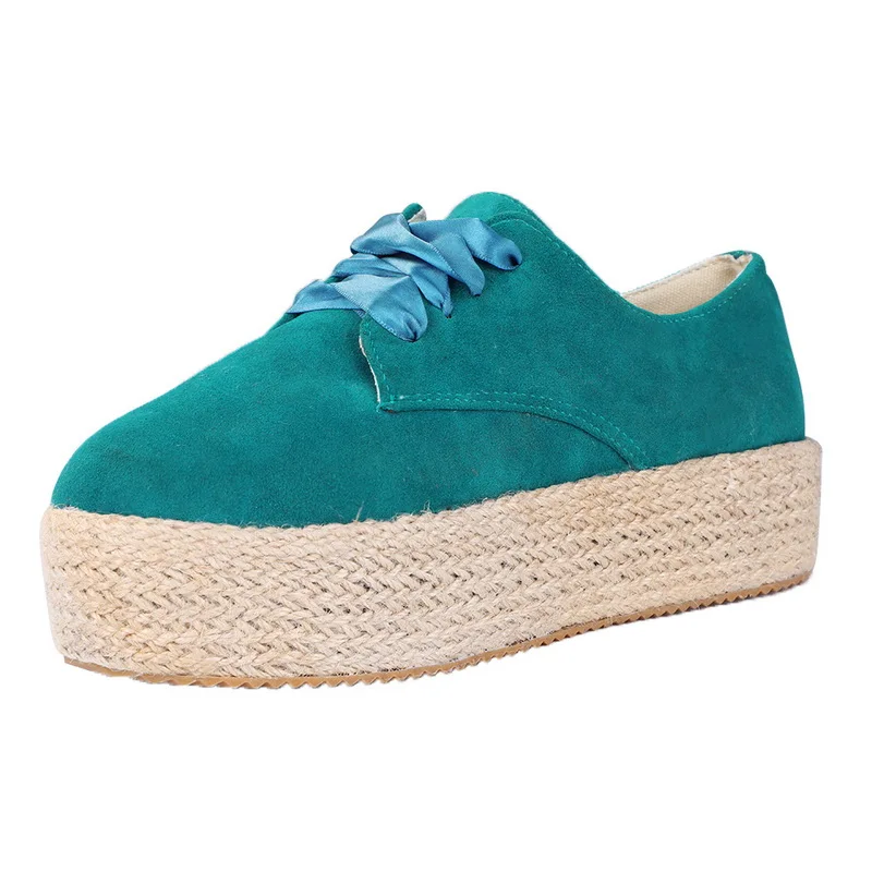 Puimentiua Fashion Women Ladies Espadrille Shoes Canvas Thick bottom Flats Shoes Girls Lace up Round Toe Casual Flats