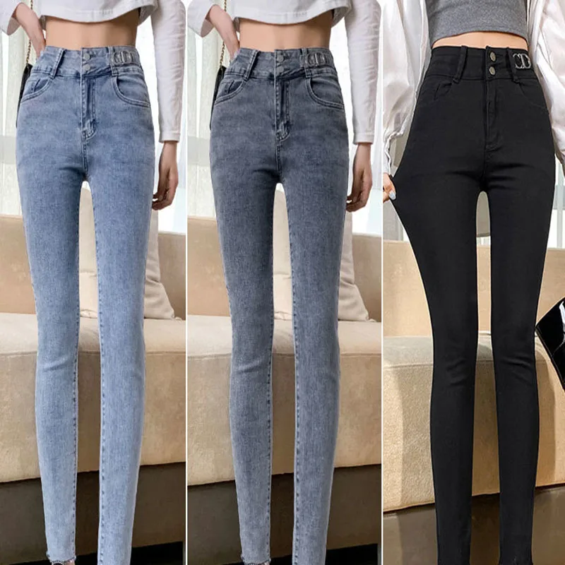 

Classic Plush Jeans Women Winter Elastic Solid Color Warm Plus Cashmere Leggings High Waist Push Up Ankle-Length Casual Jeans