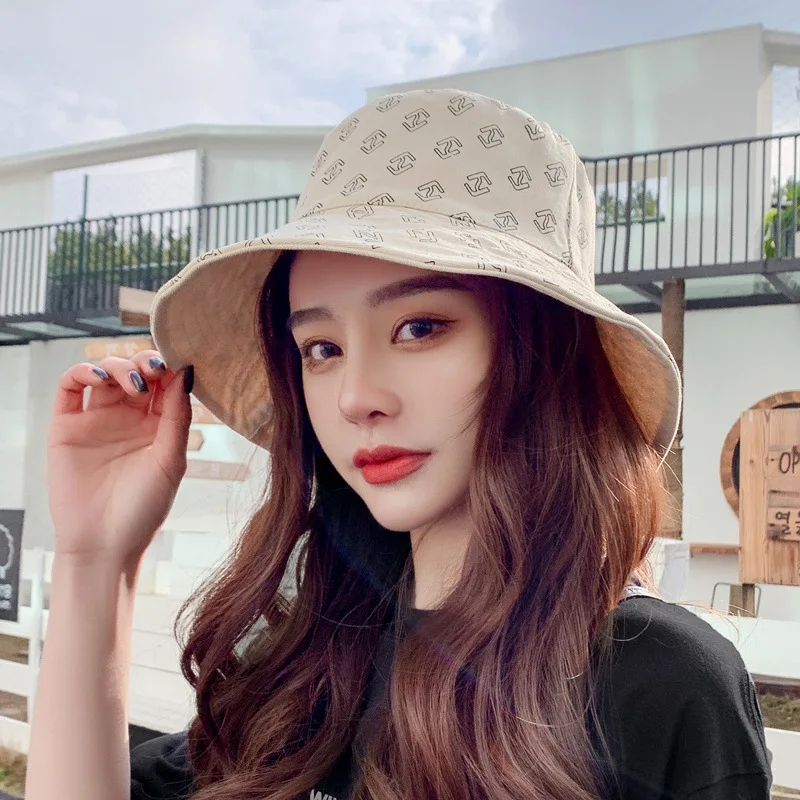 Fashion Letter Bucket Hat for Women Men Double Side Cotton Summer Sun Visor Panama Hat Black White Couple Hip Hop Bucket Hat cap