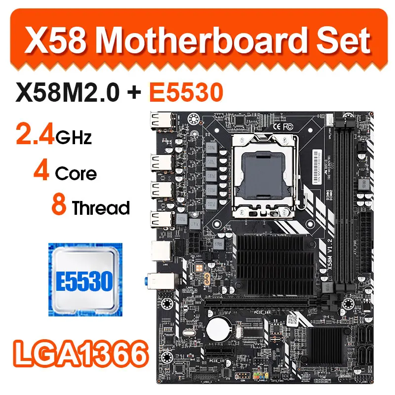 

X58 desktop motherboard LGA1366 set kit with Intel xeon E5530 processor support DDR3 ECC REG RAM memory Combo