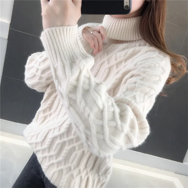 Пуловер с высоким воротником женский осенне-зимний толстый базовый свитер