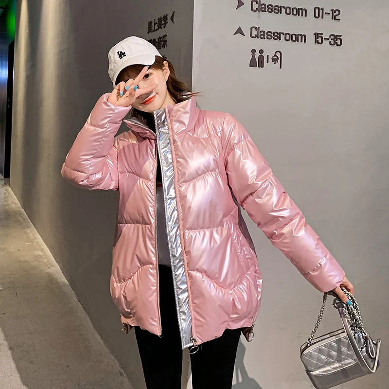 

2022 Autumn Women's Winter Coats Fashion Glossy Stand Collar Parkas Winter Jacket Women Shinny Padded Cotton Coat