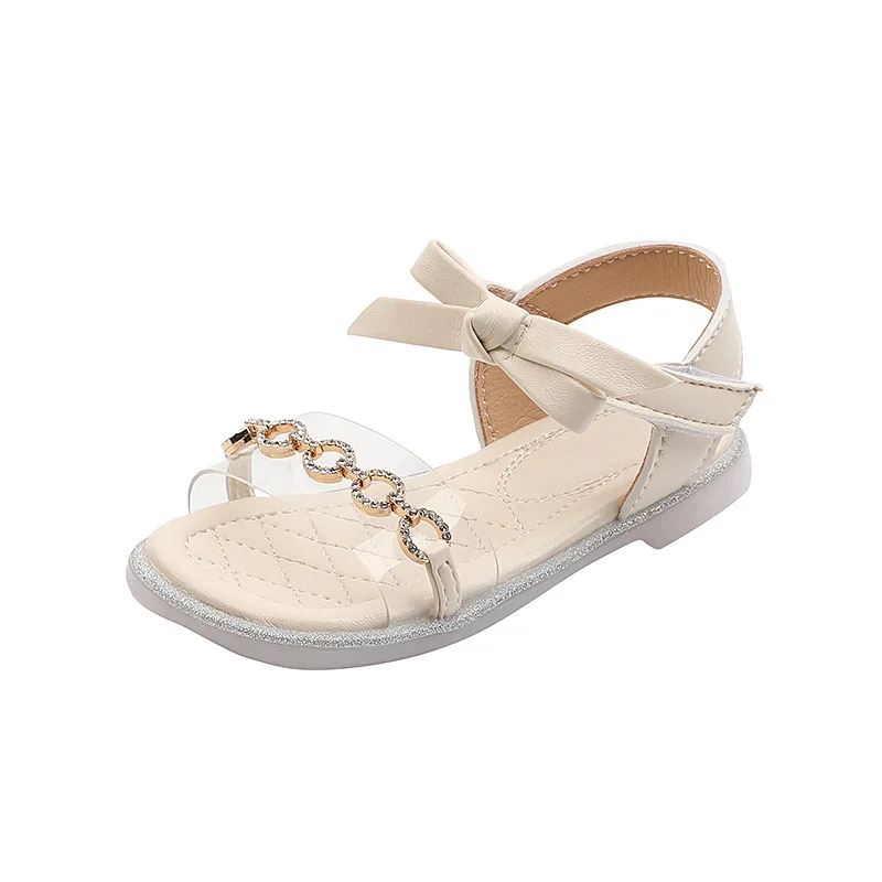 

Fashion Rhinestone Bow Baby Girl Dress Princess Transparent Shoes Toddler Summer Little Girls Beach Child Flat Sandals Kids 2021