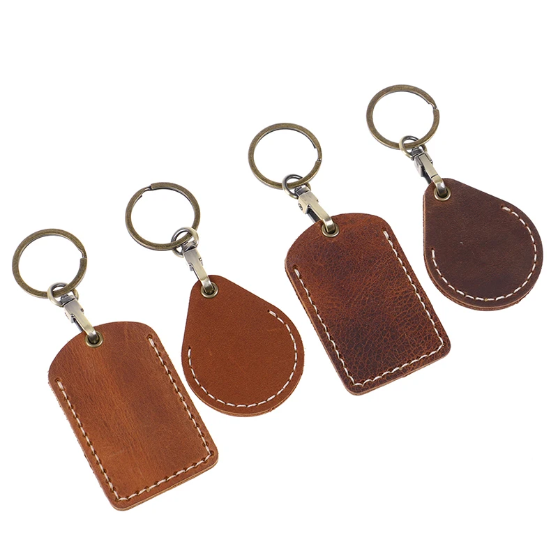 

Keychain Rectangular Round Water Drop Community Cards Protective Case Key Fob Fashion Keyring Vintage Leather Access Card Holder