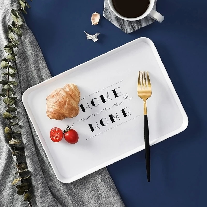 Plastic Rectangular Cake Tray Nordic Bread Breakfast Tea cups Plate White Fruit Dish Square Home Kitchen Storage Organizer | Дом и сад