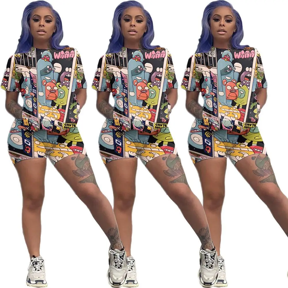 Новинка 2019! женский летний топ с коротким рукавом и О образным вырезом мультяшным