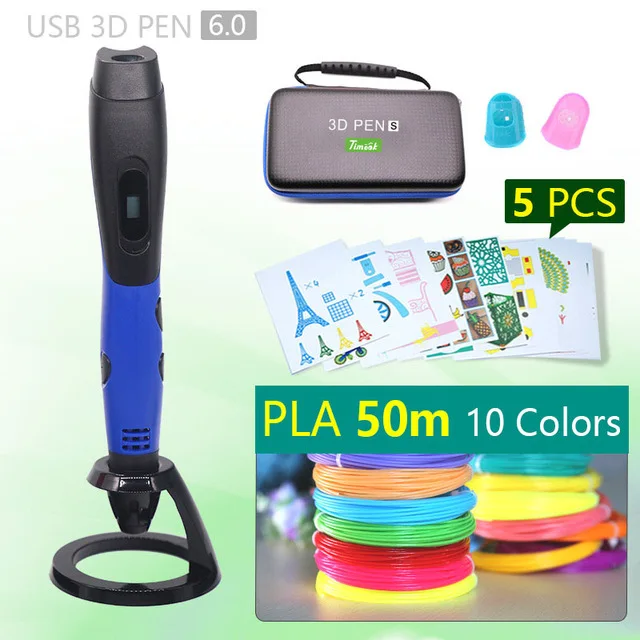 Blue pen 50m PLA 3d Ручка 3d ручки, 1,75 мм ABS/PLA нити, подарок на год для детей; подарок на день рождения, Рождество, 3 d Ручка 3d модели, Творческая 3d печатная ручка - Цвет: Blue pen 50m PLA