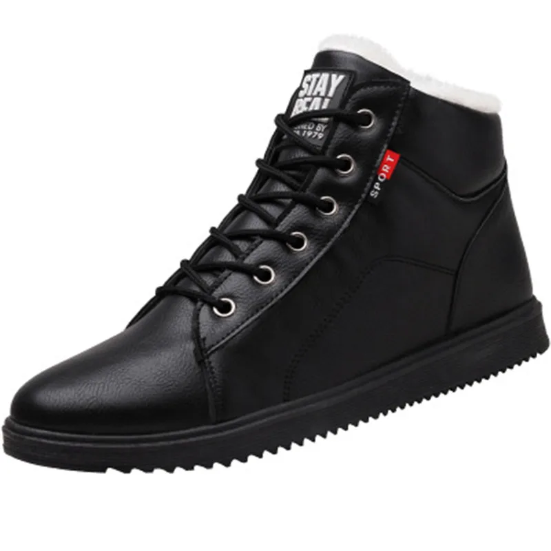 Мужские кожаные ботильоны для снежной погоды теплые классические мотоциклетные