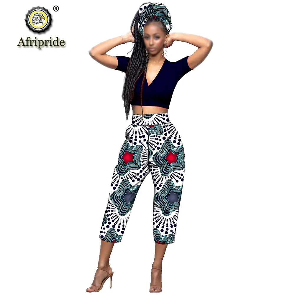 AFRIPRIDE африканские укороченные штаны с шарфом африканская одежда для женщин bazin riche аппликация дизайн прямые S1921003 - Цвет: 341X