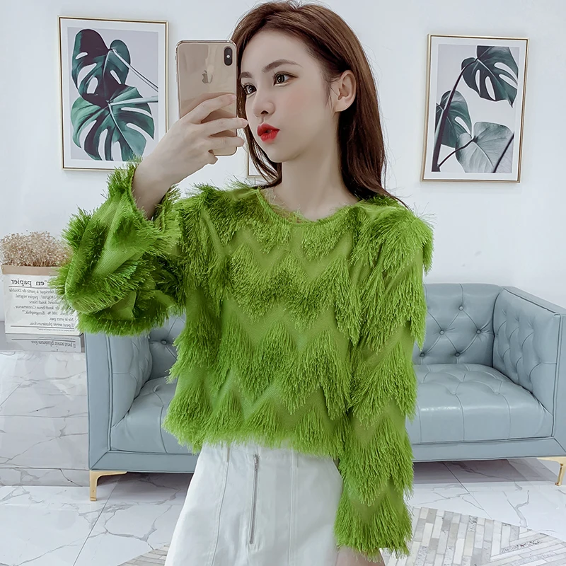 

Korean autumn women shirts fashion brand loose o-neck tassel blouses sweet long sleeve ladies tops designer blusas mujer de moda