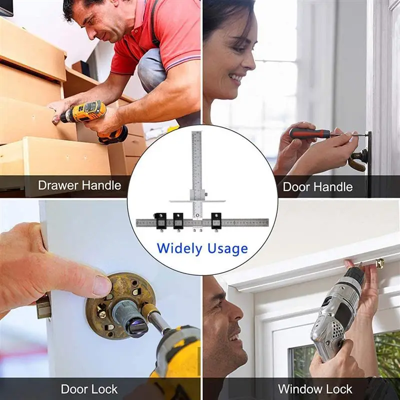 

Cabinet Hardware Locator Wood Drilling Woodworking Tool Detachable Hole Punch Jig Tool Center Drill Bit Guide Set Sleeve