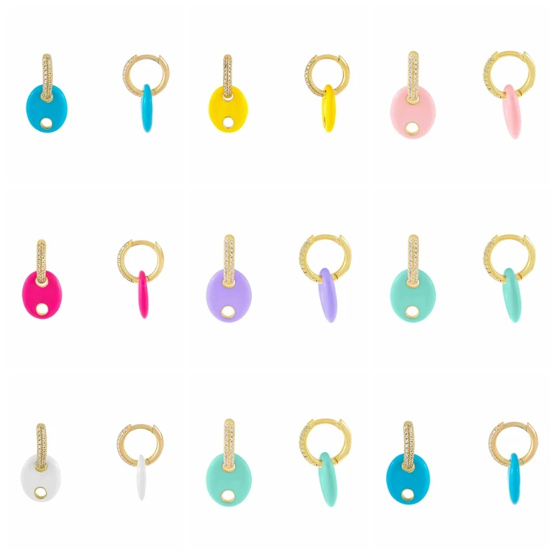 

GS Gold Color Silver Color Cute Candy Color Oval Disc Pendant Dangle Earrings Women Girls Gift Blue Pink Yellow Charm Earrings